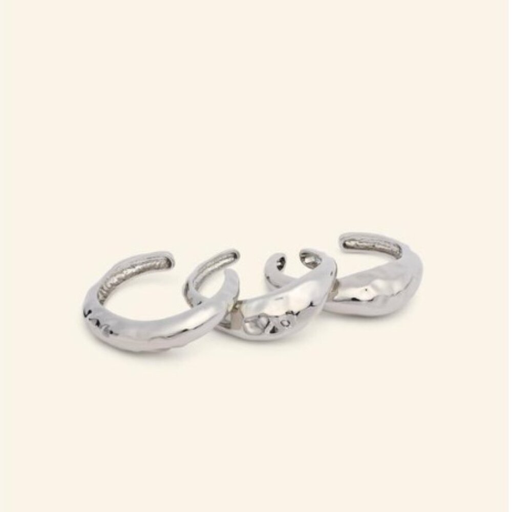 Zara 3 Pack Set Textured Silver Tone Hammered Bracelets NWOT